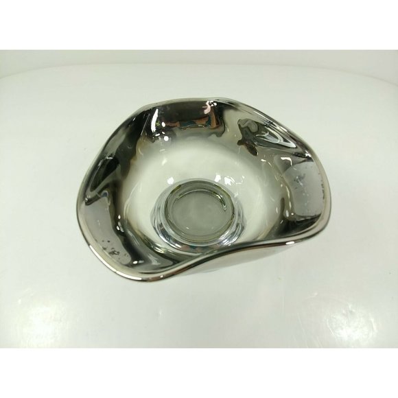 Bowl Folded Edge Silver Translucent Metal Toned Base - Picture 6 of 9